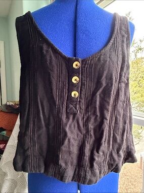 Rip Curl Black Sleeveless Tank with Wooden Buttons
